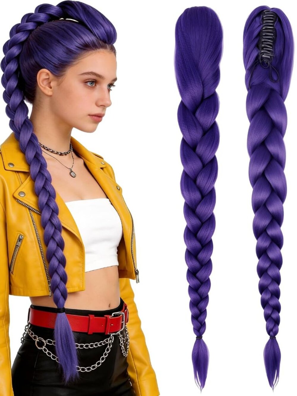 New 29" Purple Braided Ponytail Clip-On Hair Extension💜Anime/Cosplay/Halloween✨